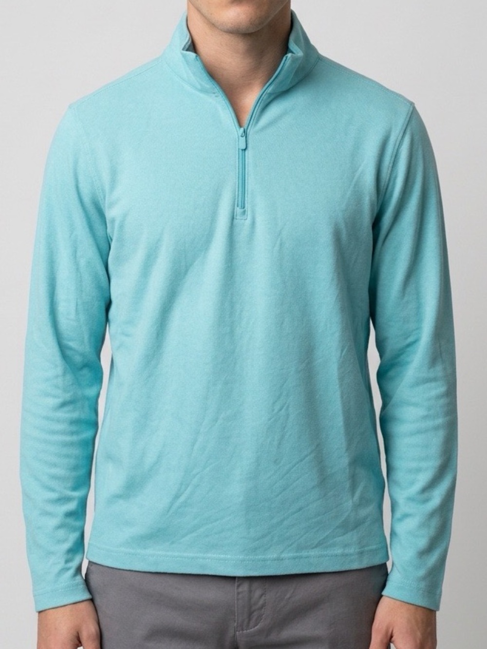 Mens Long Sleeve Quick Dry Light Teal Performance  Sporty Quarter-Zip NWT  Small